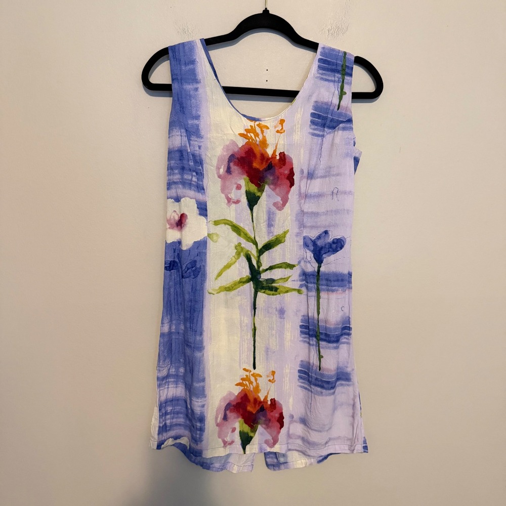 Vintage Jams World Arabella print‎ watercolor floral mini dress rayon boho large